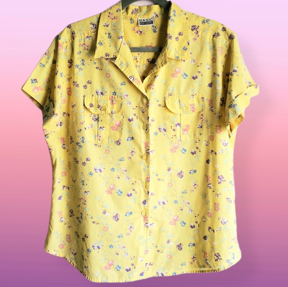 Vintage Yellow Floral Buttondown Top - Picture 9 of 9